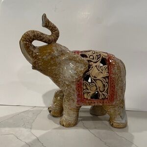 Apropos Home Collection Glazed Ceramic Elephant Gold, Red, Brown and Tan Details